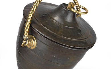 A patinated bronze coal bucket and cover