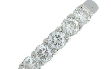 A platinum brilliant-cut diamond five-stone ring.