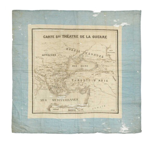 A printed silk handkerchief souvenir map, 'Carte du Theatre de la Guerre', possibly representing the