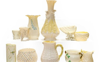A quantity of Belleek china, including black marked examples...