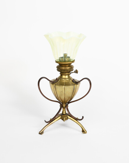 A rare WAS Benson copper and brass seedpod table lamp