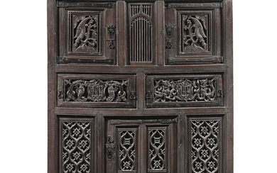 A rare early 16th century joined oak standing cupboard, Anglo-French, circa 1500-40