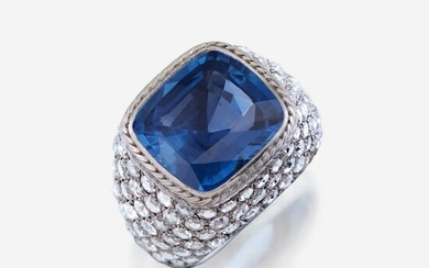 A sapphire, diamond, and platinum ring, R Simantov