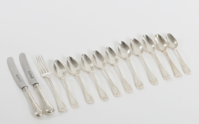 A set of 13 pieces silver cutlery, “French Lily”, 1856-1915.