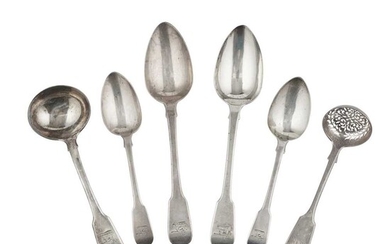 A set of seven George IV tablespoons and others