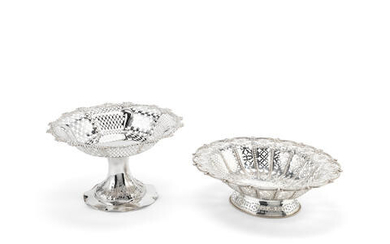 A silver basket and a silver tazza Martin Hall & Co, Sheffield 1874 and Mappin & Webb, Sheffield, date rubbed (2)