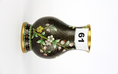 A small Chinese cloisonne vase together with two Chinese glazed pottery ink boxes and two carved wooden Buddhist amulets, vase H. 10cm.