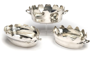 A small French silver monteith and two matching silver plated similar items