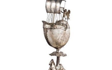 A splendid German silver-mounted Nautilus cup, 19th century