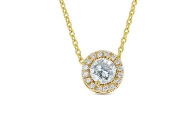 AIG Certificate 0.60 ct total natural diamonds - 18 kt. Yellow gold - Necklace with pendant - 0.50 ct Diamond - Diamonds