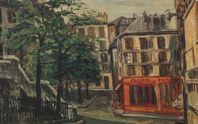 ALPHONSE QUIZET (1885-1955). Paris, les marches de l’église, place de Ménilmontant Huile sur toile, signée...