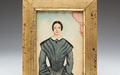 AMERICAN WATERCOLOR OF LADY WITH DRESS.