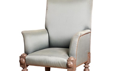AN ANGLO-INDIAN PAINTED AND UPHOLSTERED 'THRONE' ARMCHAIR, FIRST HALF 19TH CENTURY