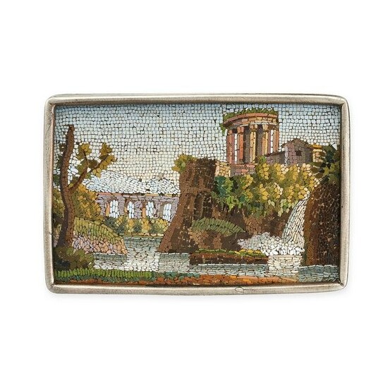 AN ANTIQUE MICROMOSAIC PLAQUE in silver, the