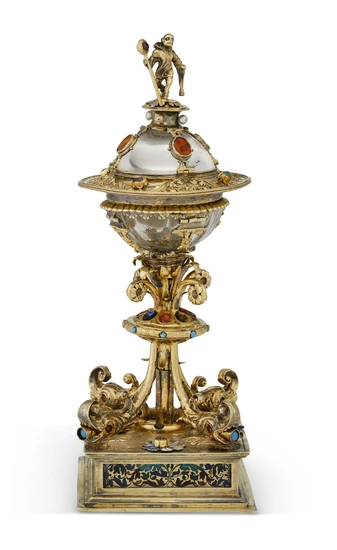 AN AUSTRIAN SILVER-GILT, ROCK CRYSTAL AND GEM-SET CUP AND COVER CIRCA 1860