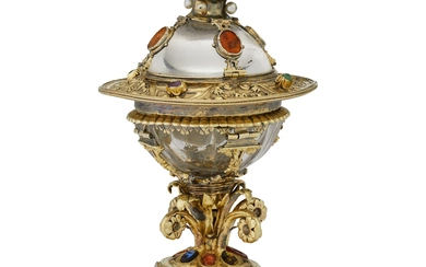 AN AUSTRIAN SILVER-GILT, ROCK CRYSTAL AND GEM-SET CUP AND COVER CIRCA 1860
