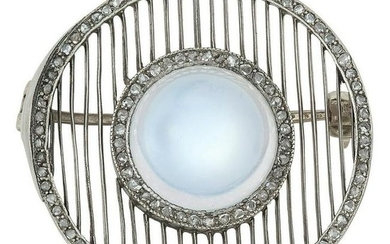 ART DECO MOONSTONE AND DIAMOND BROOCH set with a