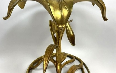 ARTHUR COURT Gilt Metal Lily Glass Top Side Table.