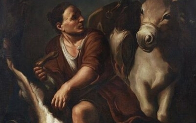 ARTISTA DEL XIX SECOLO Sheperd with donkey, hare and