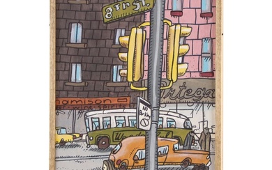 Aaron Wooten Stylized Cityscape Acrylic Painting "8th Street," 2024