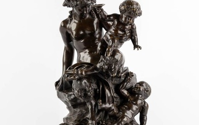 After Claude Michel, CLODION (1738-1814) 'Satyress with putti'. (H:45 x D:26 cm)