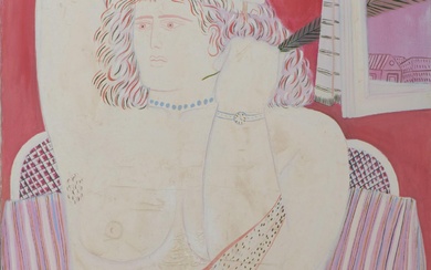 Alexandre FASSIANOS (1935-2022), 'Femme sur fond rouge', technique mixte