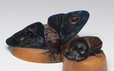 Amalric Walter Pâte-de-Verre Butterfly and Scarab Beetle Paperweights