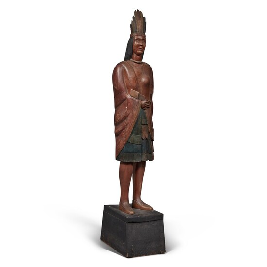 American Carved and Paint-Decorated Native American Tobacconist Trade Figure, Possibly from the Workshop of Julius Melchers (1829-1909), Detroit, Michigan, Circa 1870