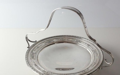 American Sterling Silver Pierced Basket handle Tidbit Tray hand chased