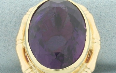 Amethyst Bamboo Design Statement Ring in 14k Yellow Gold