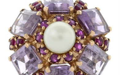 Amethyst, cultured pearl and synthetic ruby dress ring