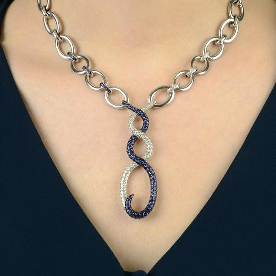 An 18ct gold sapphire and diamond necklace, by Rodney