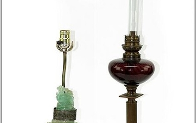 An Amethyst Glass Banquet Lamp.