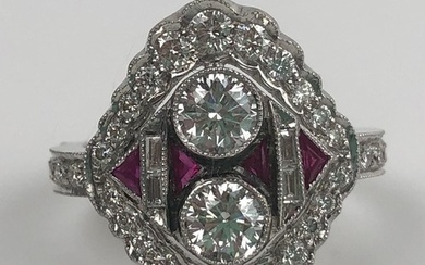 An Art Deco style 18ct white gold, diamond and ruby ring, of...
