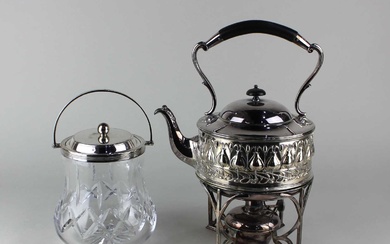An Edward VII silver mounted cut glass biscuit barrel