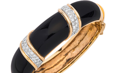 An Onyx, Diamond and Gold Bangle Bracelet