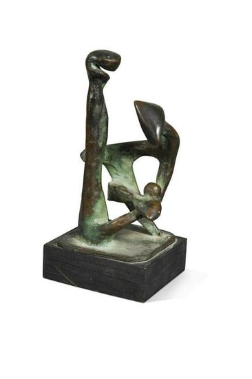 An abstracted bronze study of a family group