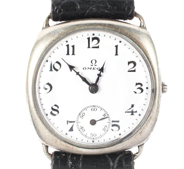 An early 20th century Omega cushion case wristwatch