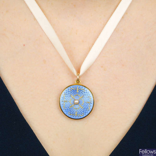 An early 20th century gold and guilloche blue enamel