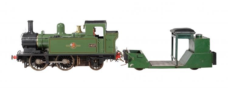 An exhibition standard 7 1/4 inch gauge model of a Great Western Railway 14xx tank locomotive