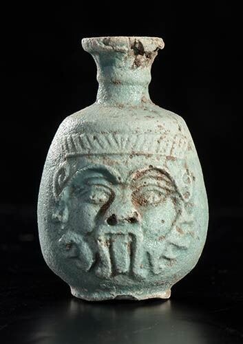 Ancient Egyptian Faience Flask depicting the God Bes - 5.5×3.5×0 cm
