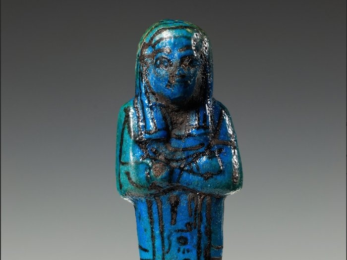 Ancient Egyptian Faience Ramesside dark blue Shabti for Mery Ra - 13×3×4.5 cm - (1)