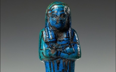 Ancient Egyptian Faience Ramesside dark blue Shabti for Mery Ra - 13×3×4.5 cm - (1)