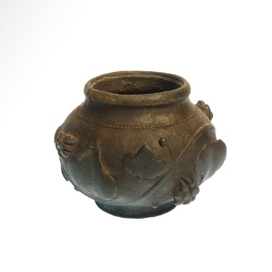 Ancient Roman Bronze Vase with High Relief Vine Leaves and Grapes
