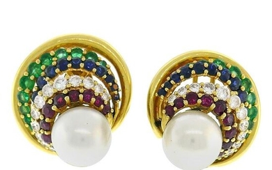 Andrew Clunn Gold Earrings with Pearl Gemstones Clip-On