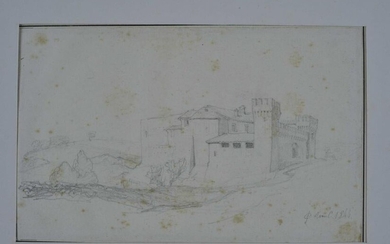 Anonimo, XIX sec. Paesaggio con fortezza 1844