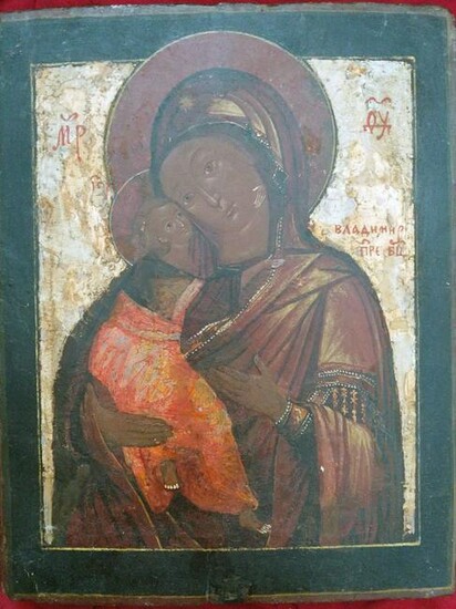 Antique 18C Russian Icon Of The Vladimirskaya Mother Of