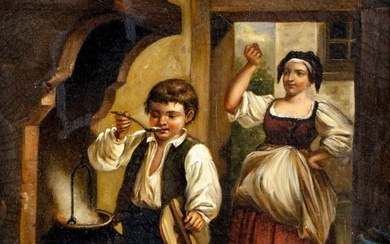 Antique 19C German oil painting