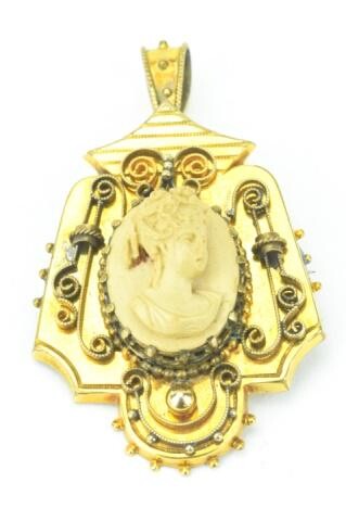 Antique 19th C Gold Pendant or Brooch Lava Cameo