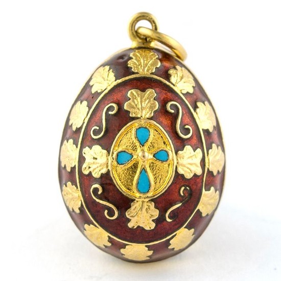 Antique Enamel Egg - 18 kt. Yellow gold - Pendant